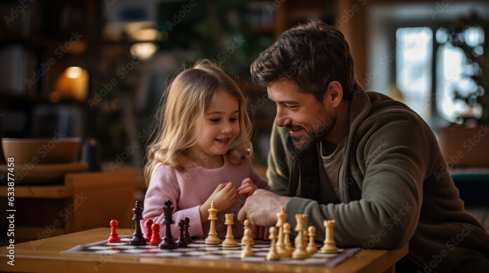 Dad and child playing chess