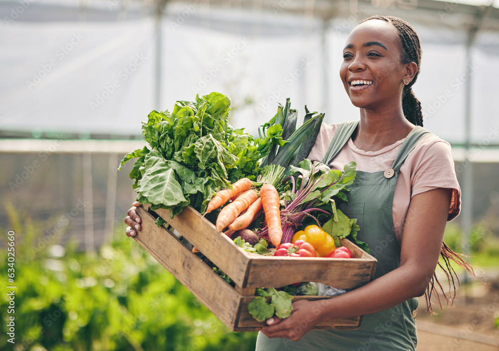 Woman, farming and vegetables in greenhouse for agriculture, supply chain or business with green pro