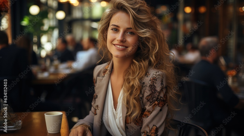 Beautiful business woman in coffee shop