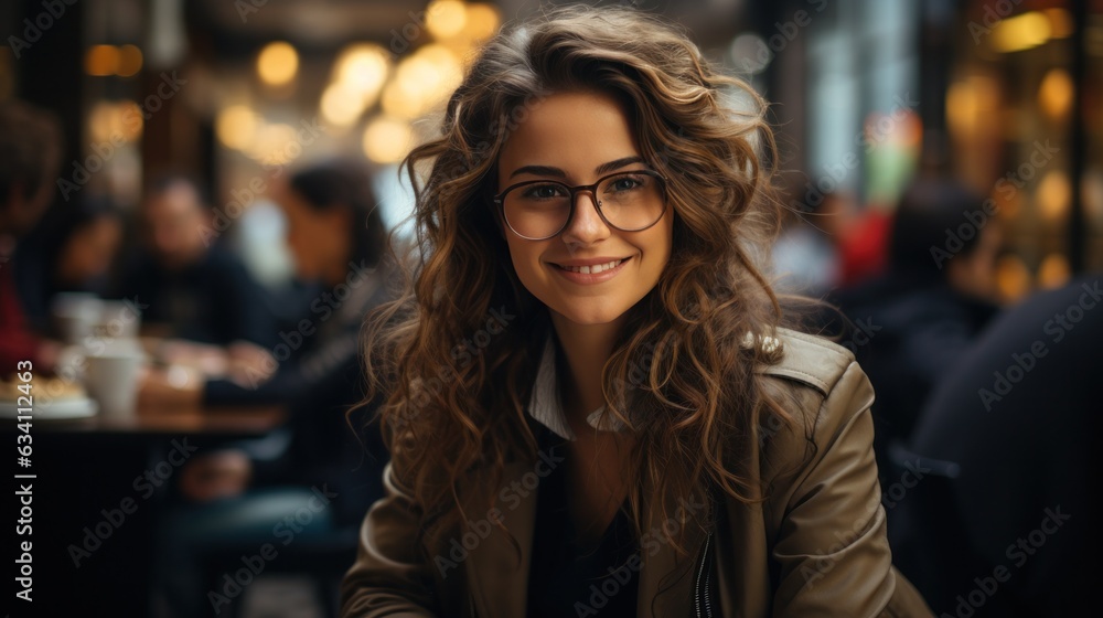 Beautiful business woman in coffee shop