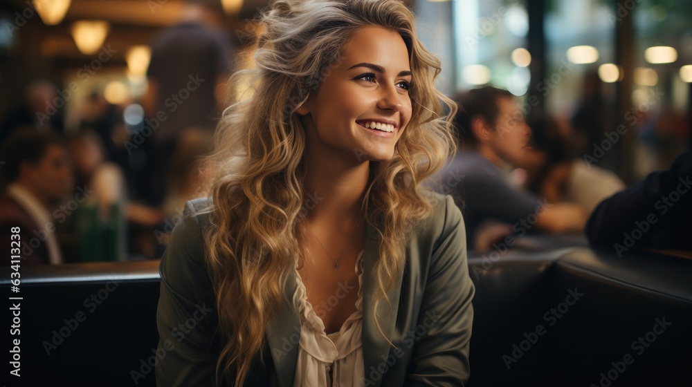 Beautiful business woman in coffee shop