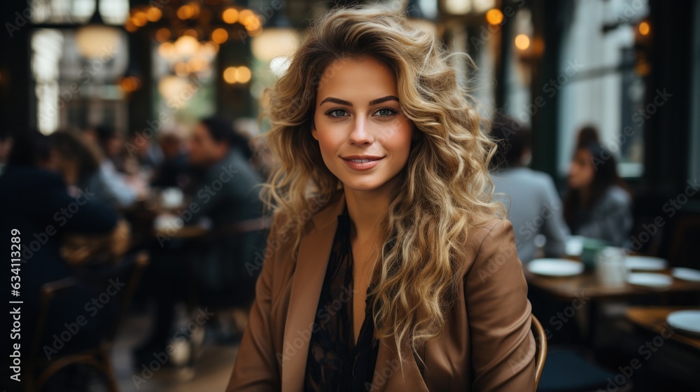 Beautiful business woman in coffee shop