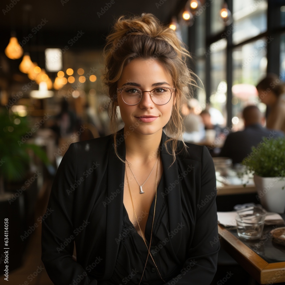 Beautiful business woman in coffee shop