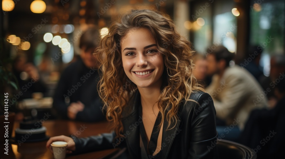 Beautiful business woman in coffee shop