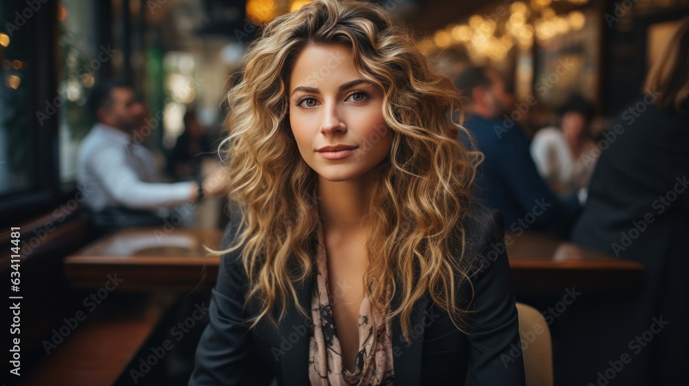 Beautiful business woman in coffee shop