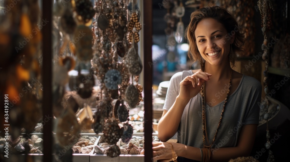 Beautiful woman in jewelry shop