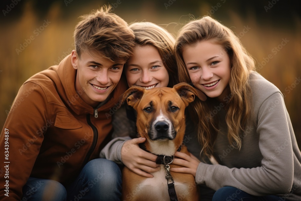 Happy family with dog