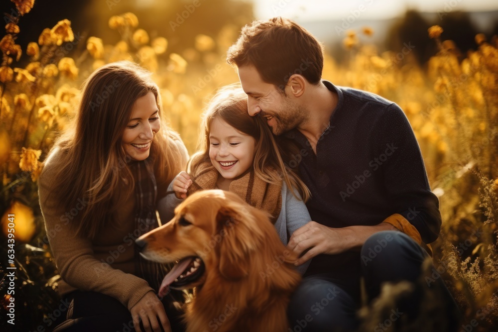 Happy family with dog