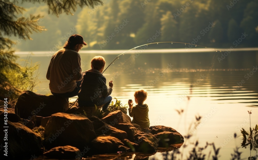 A family spend time near river together