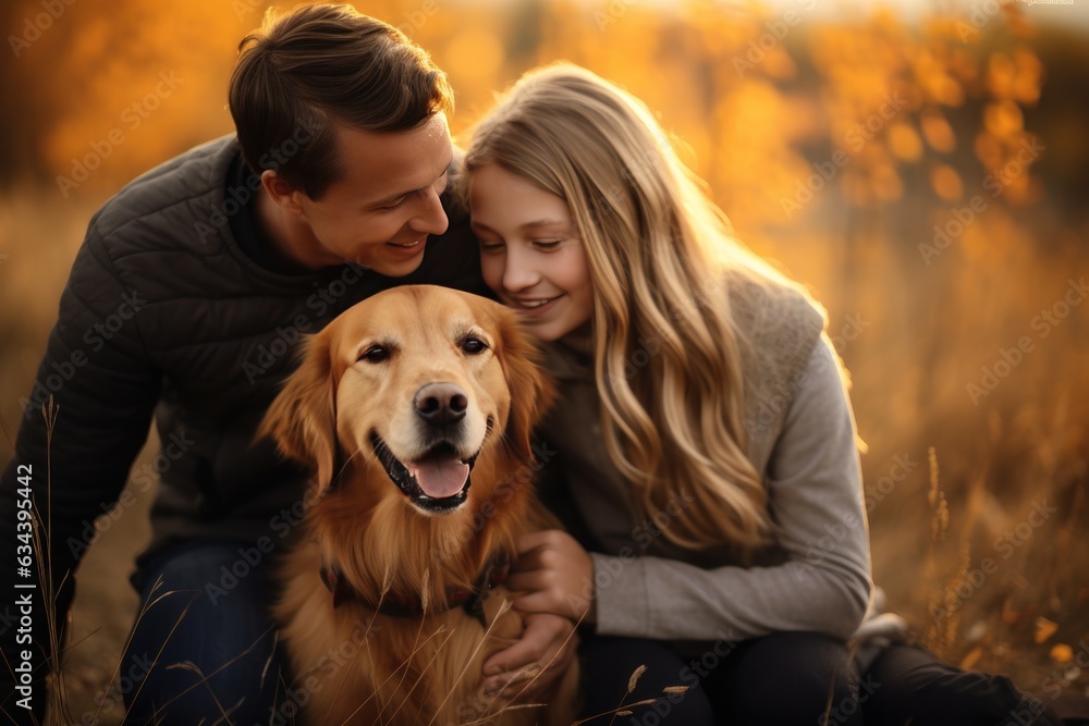 Happy family with dog