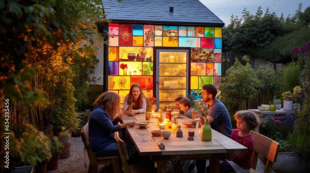 People in picnic in garden