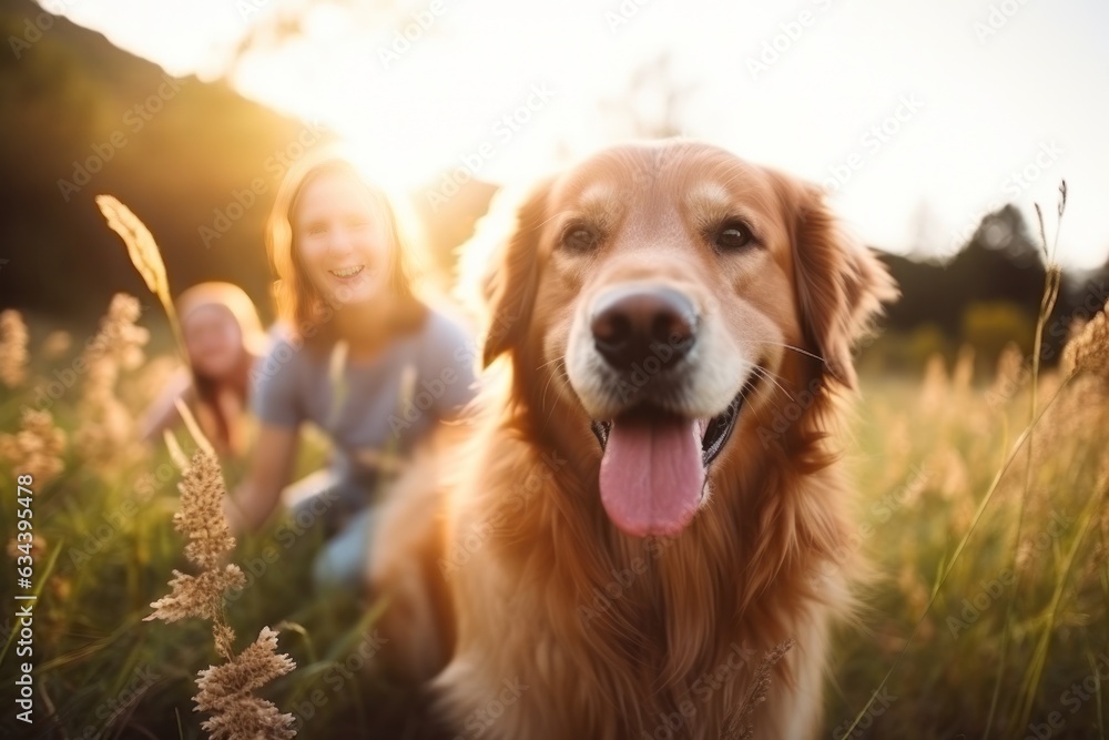 Happy family with dog