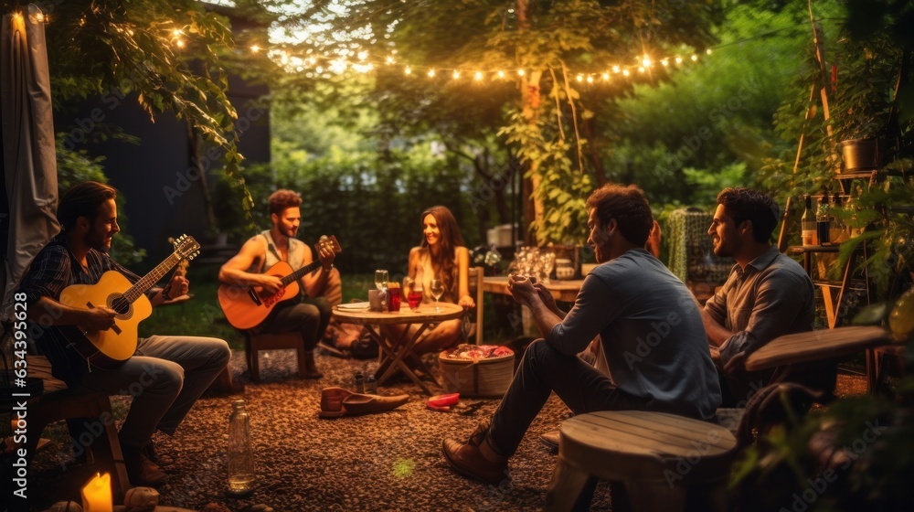 People in picnic in garden