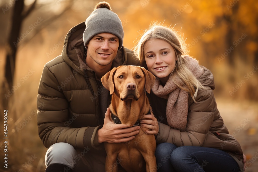 Happy family with dog