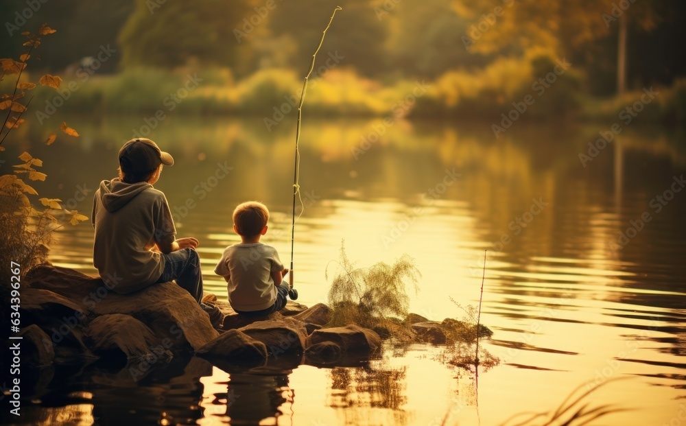 A family spend time near river together