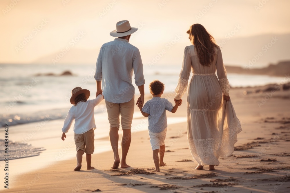 A family spend time near river together