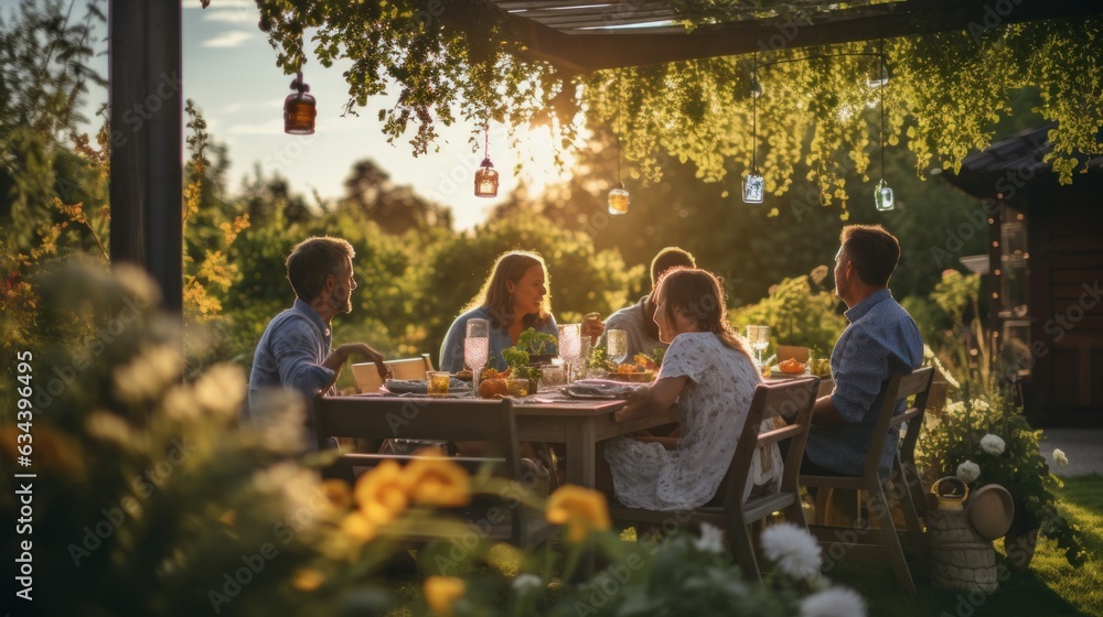 People in picnic in garden