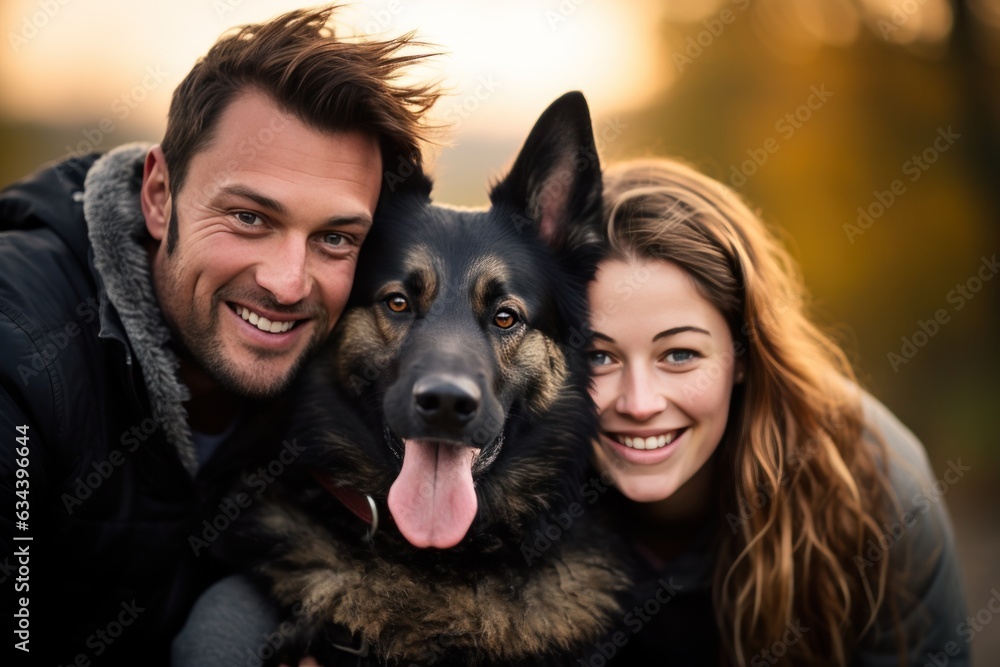 Happy family with dog