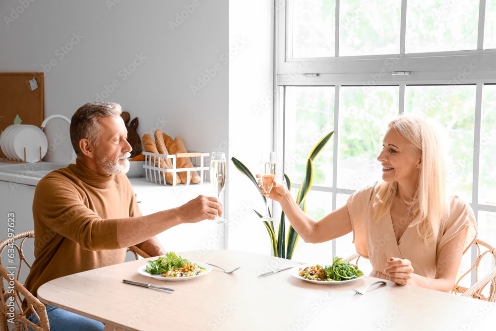 Mature couple having dinner in kitchen