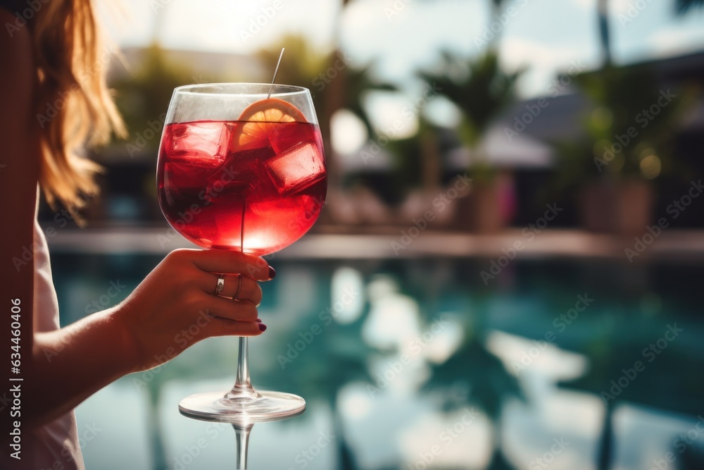 Woman with cocktail near the pool