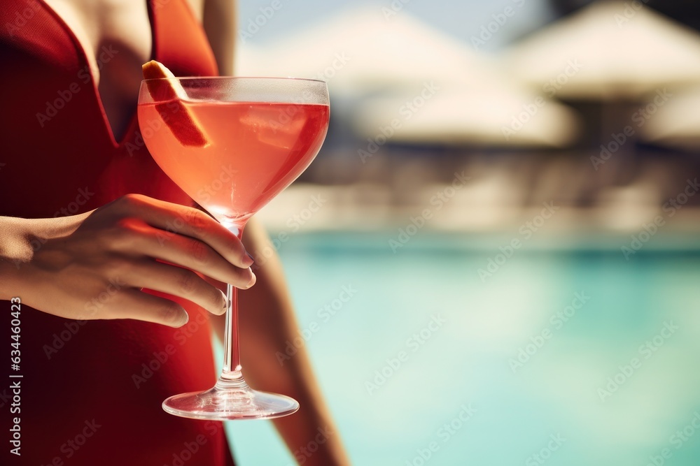 Woman with cocktail near the pool