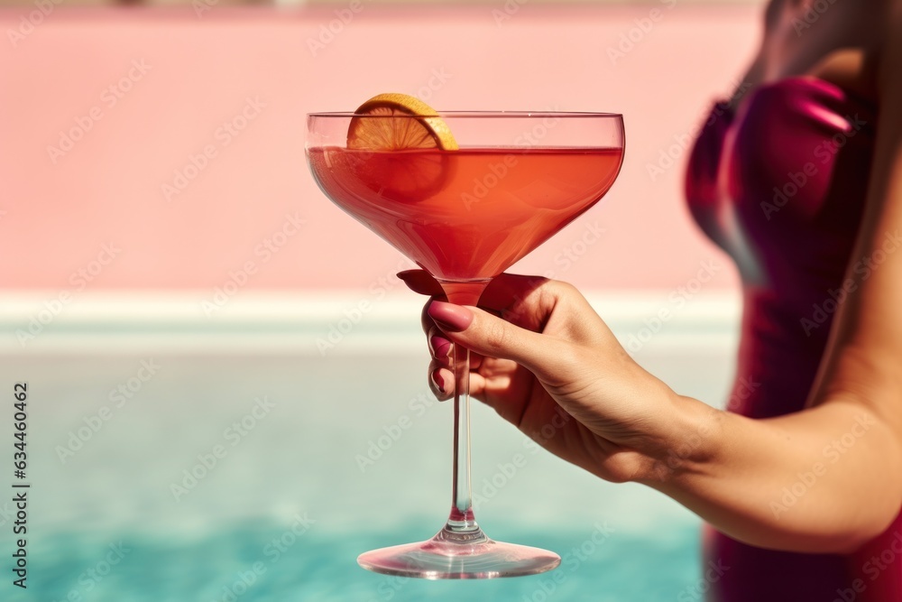 Woman with cocktail near the pool