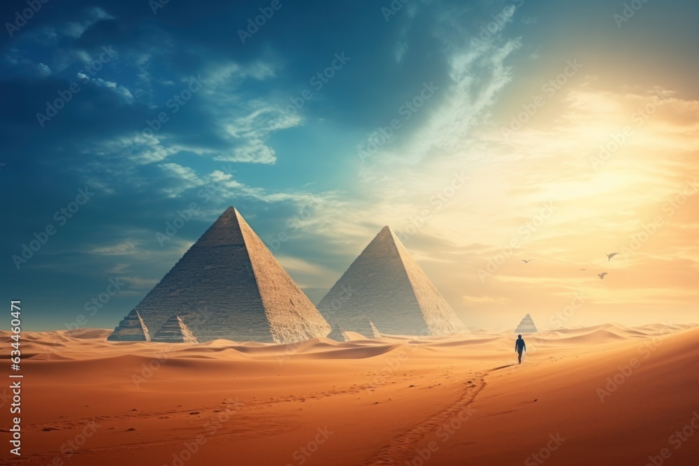 Egyptian pyramids in desert