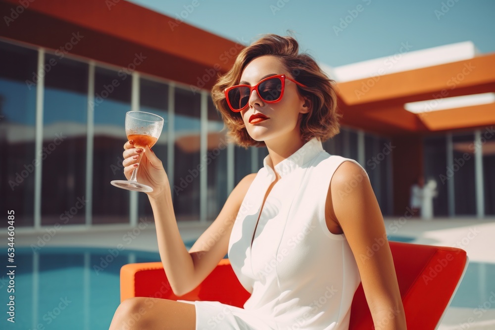 Woman with cocktail near the pool