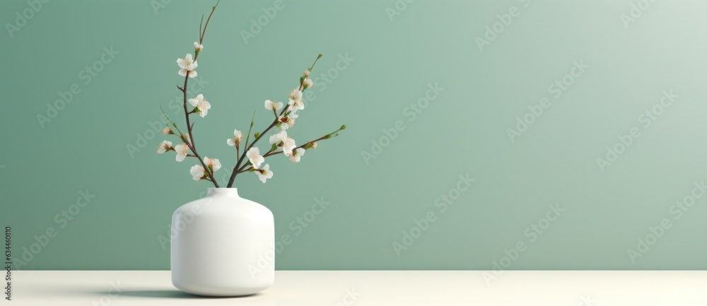 Vases with olive branch on minimalist background