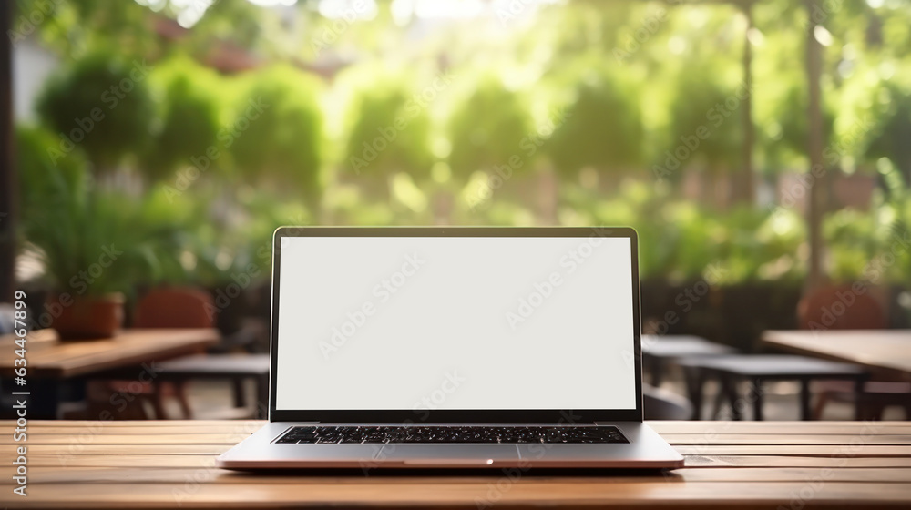 Natural background with laptop with empty screen