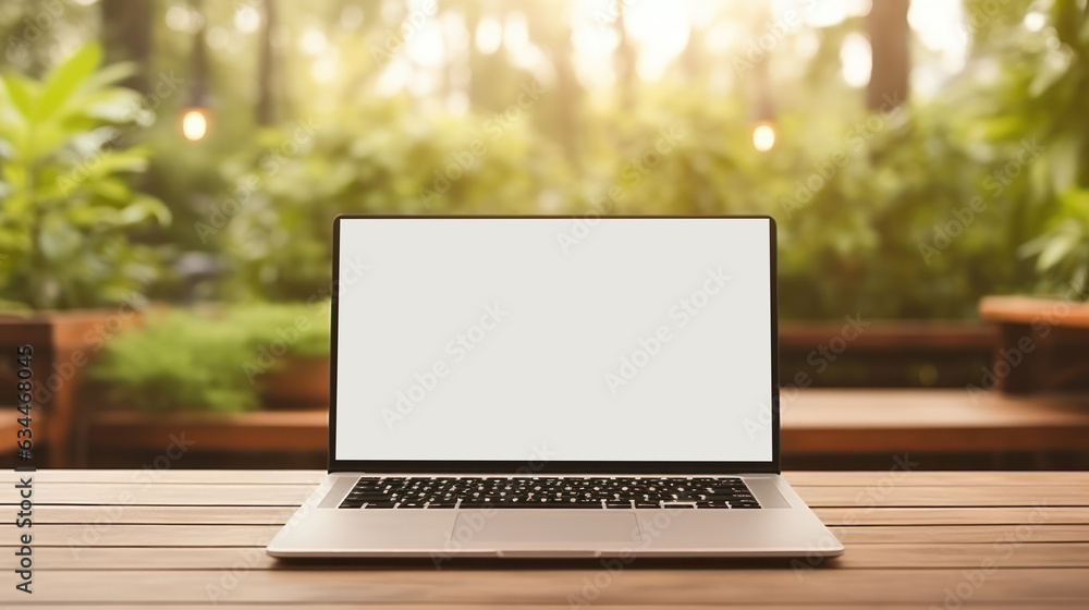 Natural background with laptop with empty screen