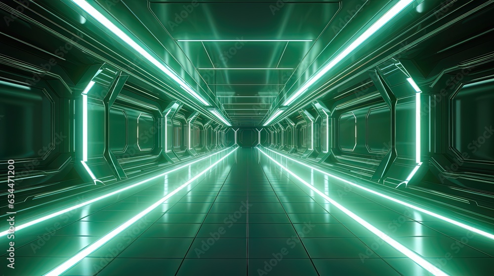 Sci-fi futuristic tunnel, corridor, neon. AI generation