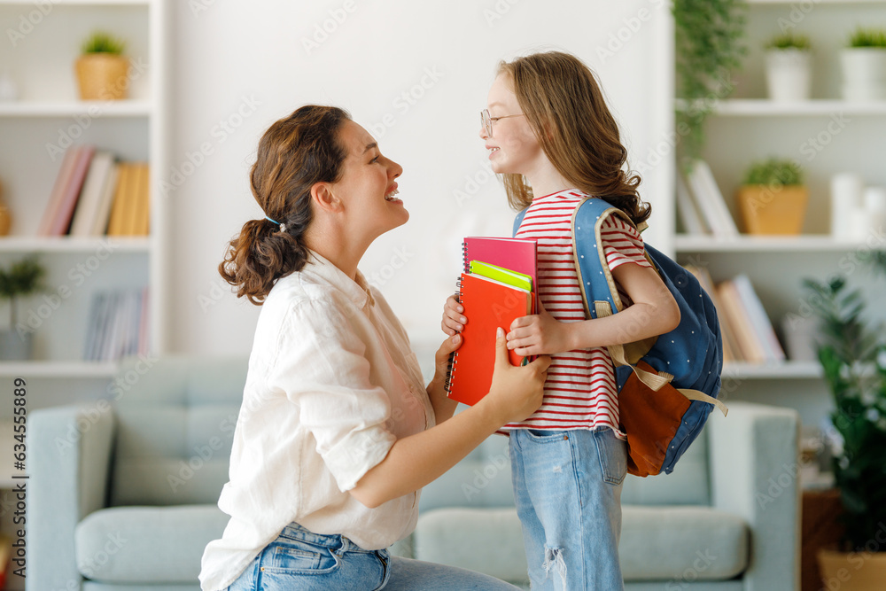 Happy family preparing for school