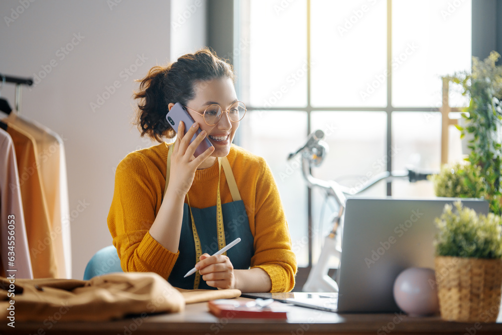 Woman is working at workshop