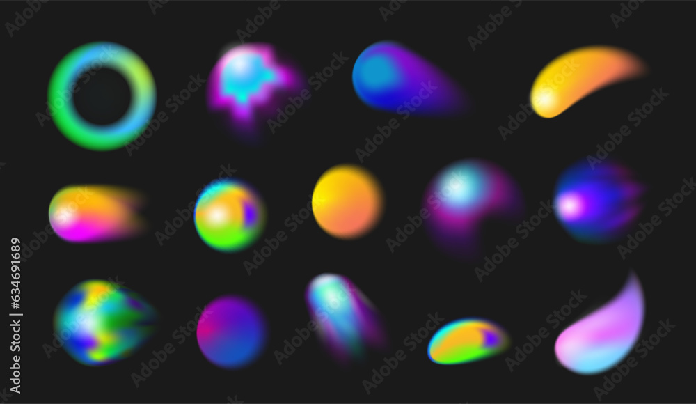 Ombre and gradient colored shapes, realistic illustration collection. Isolated colorful blend on cir