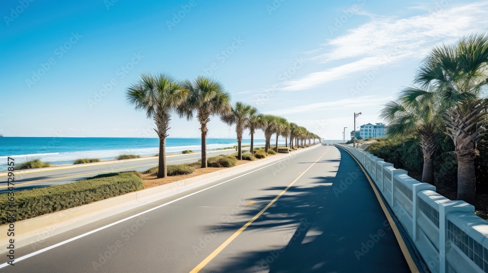 Empty asphalt road beside the sea background, highway beside the sea, outdoors horizontal image, Gen