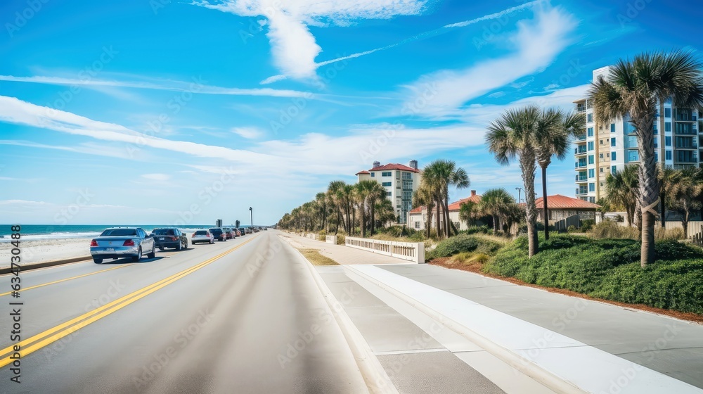 Empty asphalt road beside the sea background, highway beside the sea, outdoors horizontal image, Gen