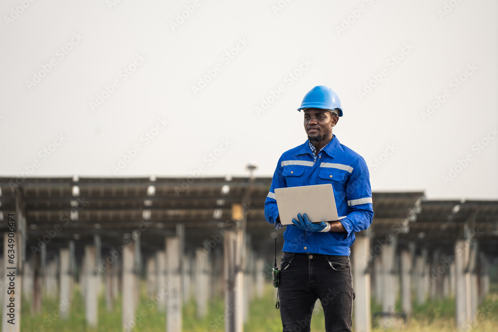 Professional engineer work to maintenance of photovoltaic panel system. 