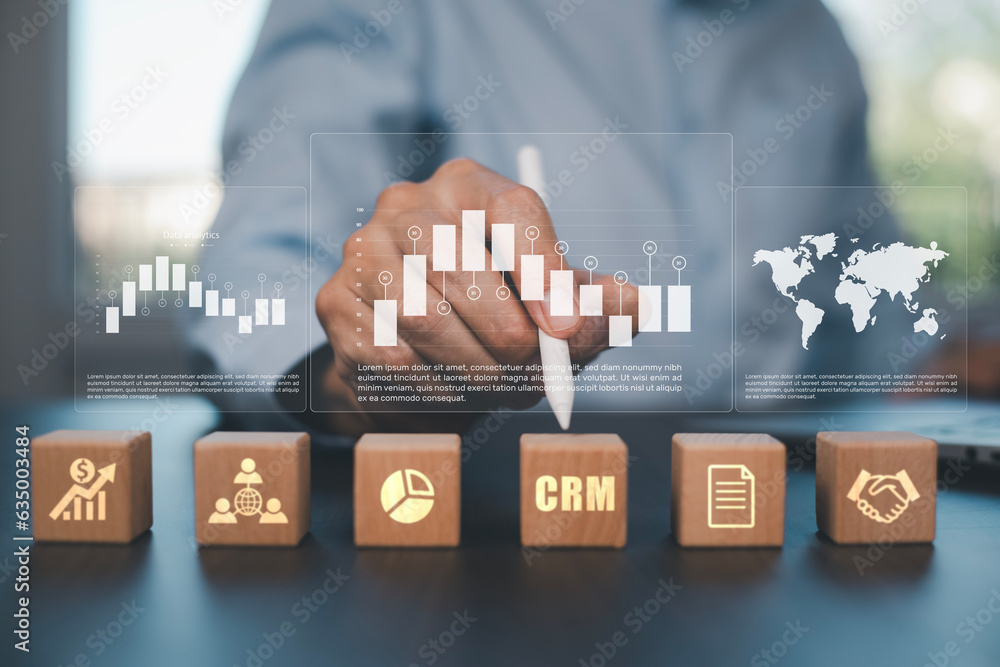 Square wood and Data Analytics and Data Management and Metrics connected to corporate strategy datab