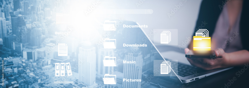 Online documentation database and document management system concept, Businessman using a tablet or 