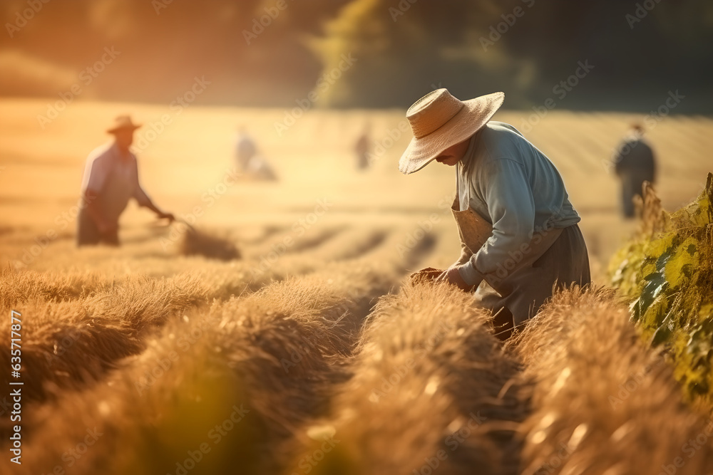 Farmers at their garden in sunny day. Old man farmer examining corn plant in field. Concept of farm