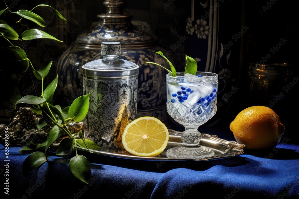 Gin and tonic on a wooden table on the dark side