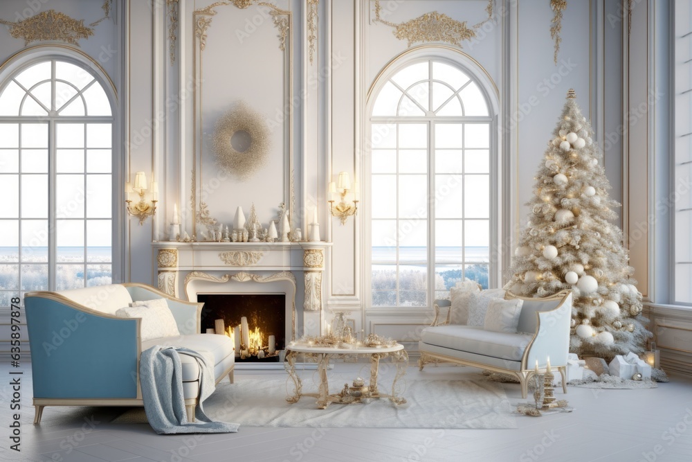 White room with Christmas decoration