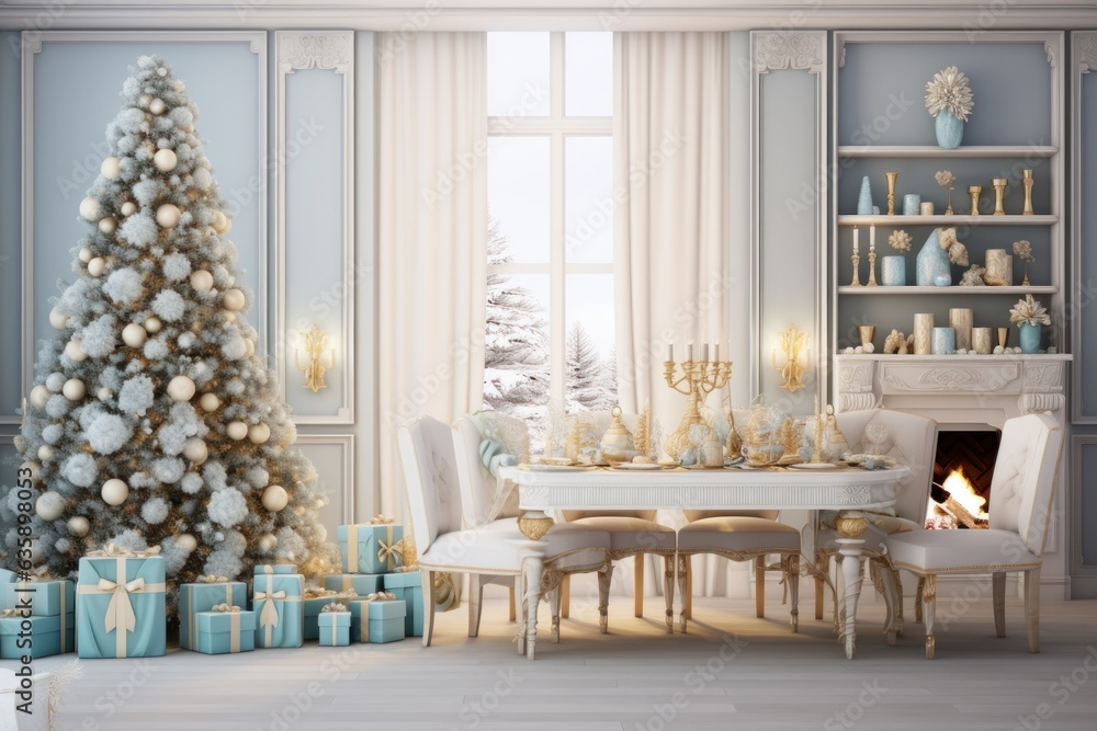 White room with Christmas decoration