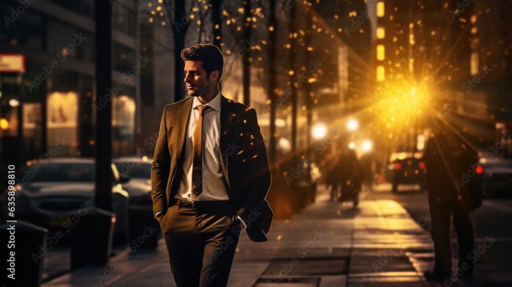 Businessman walking down the street