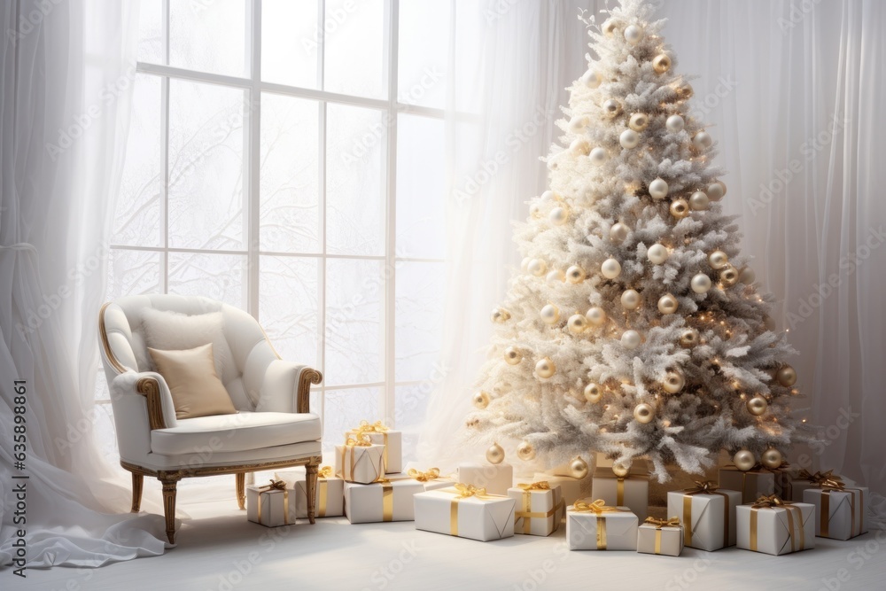 White room with Christmas decoration