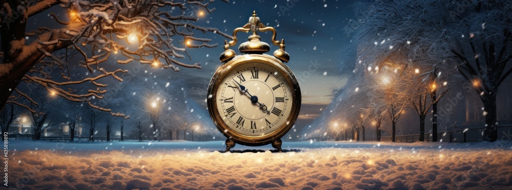 Christmas magic background with alarm clock