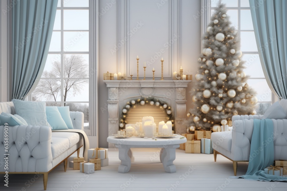 White room with Christmas decoration