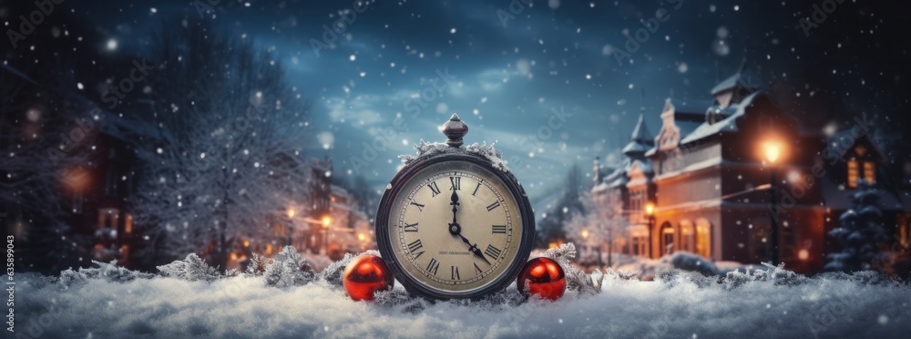 Christmas magic background with alarm clock