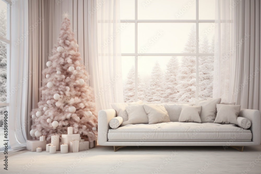 White room with Christmas decoration